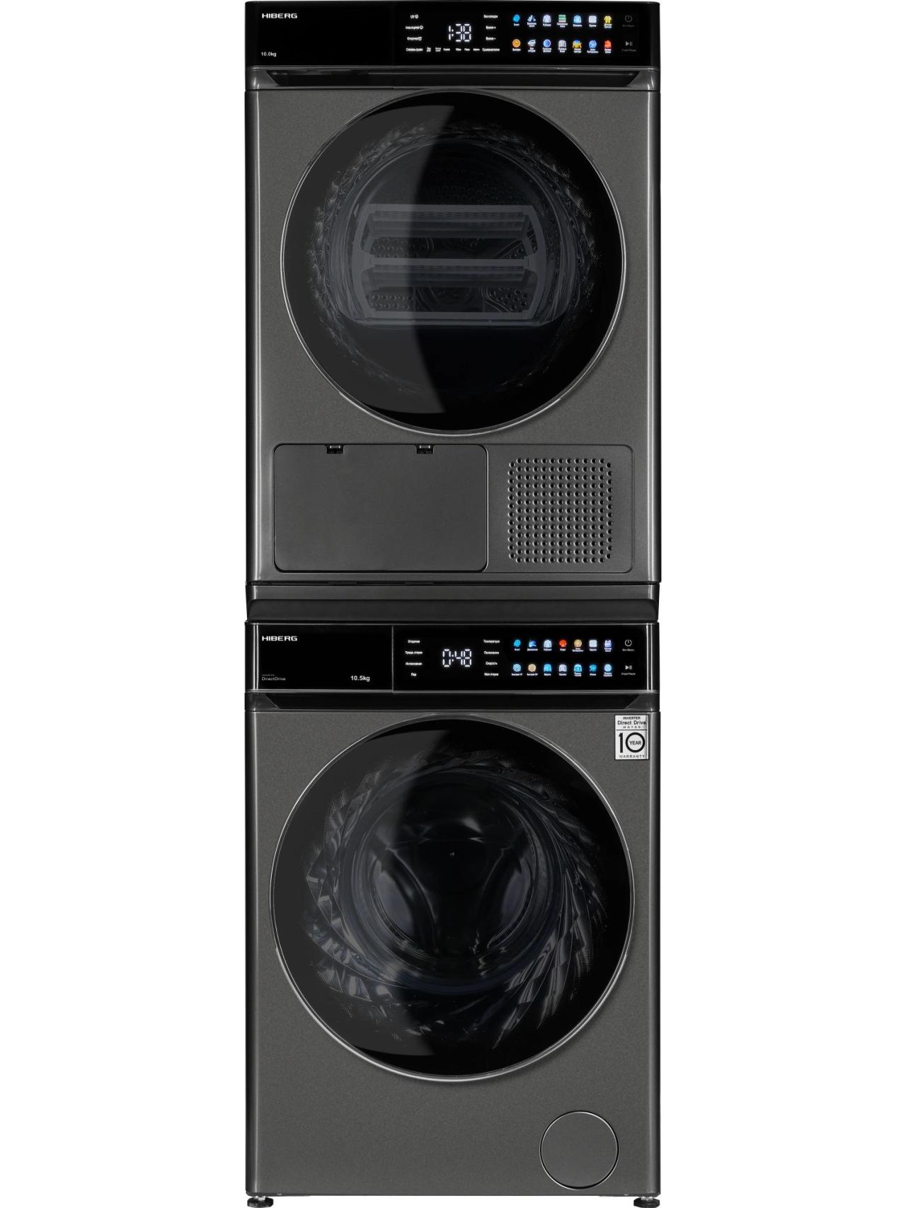 Комбинация HIBERG сушильная машина HDQ11 10 Sd + стиральная машина i-DDQ11 1014 Sd + соединительный элемент RU